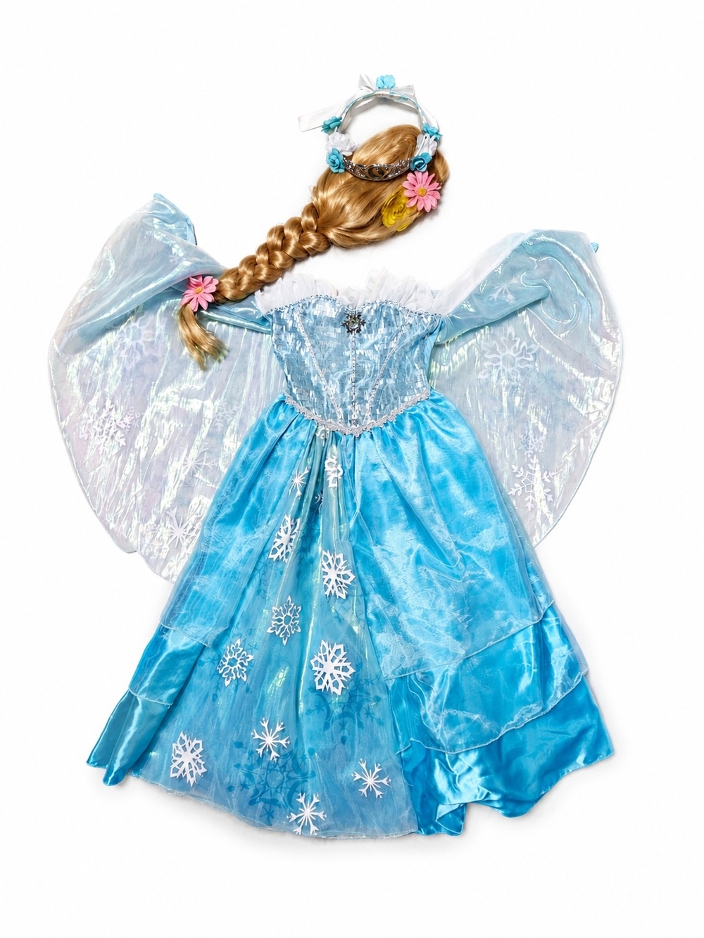 Disney Frozen Elsa Girls 7/8 Princess Costume Dress Blue Snowflake Wig Tiara